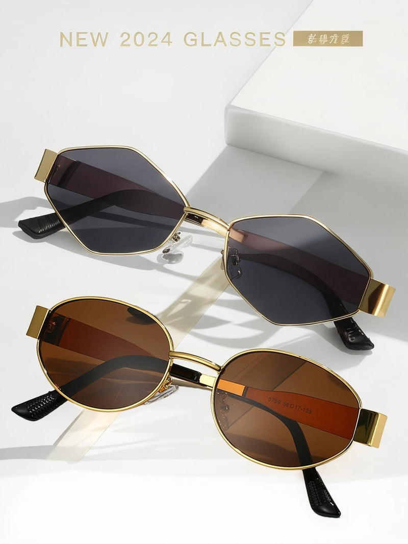 2 gafas de moda para mujer con montura metálica ovalada, ideales para uso diario y actividades al aire libre.