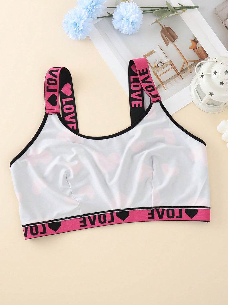 Conjunto de 3 sujetadores sin aros de talla grande para mujer con estampado de corazones y letras