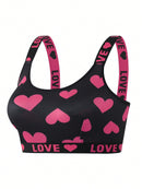 Kit 3 Sutiãs Plus Size – Sem Arame, com Estampa de Corações e Frases Delicadas