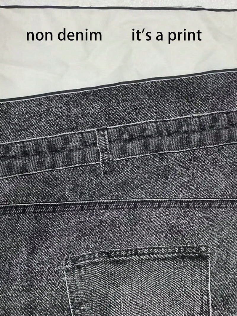 Conjunto Streecool Kids de 2 piezas, estilo urbano informal para adolescentes, con estampado de grafiti, efecto vaquero, pantalones anchos y chaleco de punto cruzado, conjunto básico.