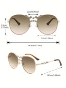 1 Piece Fashion Prescription Glasses, Exquisite, Luxury, Elegant, Aesthetic, Perfect, Full Metal Round Frame with Rhinestone Decoration, Fashion Accessory for Women - Vacation Looks, Street Style, Wedding, Going Out Looks