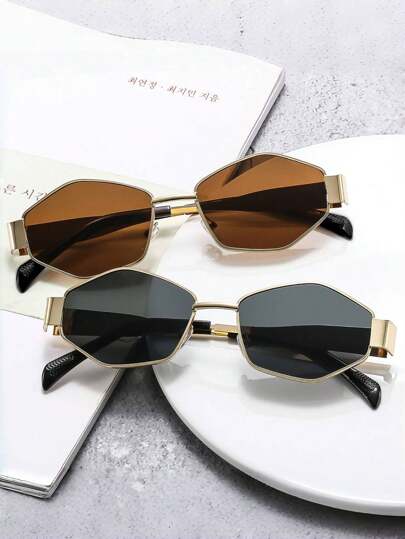 2 gafas de moda para mujer con montura metálica ovalada, ideales para uso diario y actividades al aire libre.