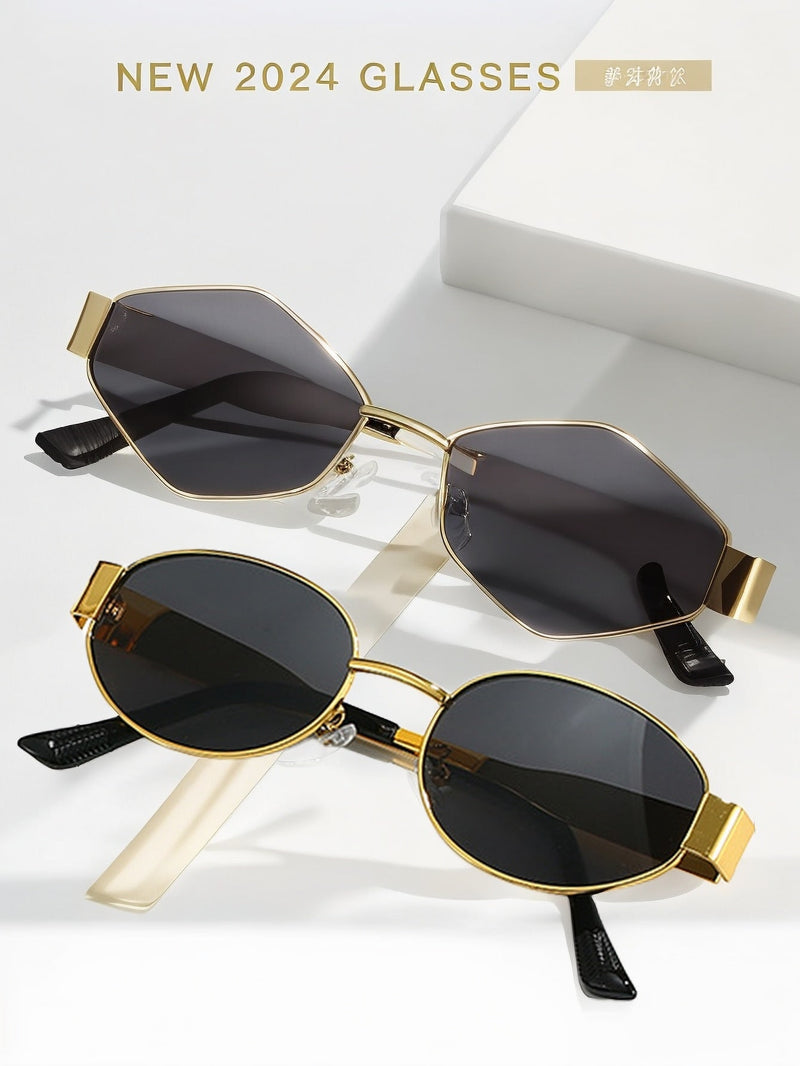 2 gafas de moda para mujer con montura metálica ovalada, ideales para uso diario y actividades al aire libre.