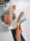 Sandália Cristal – Salto Transparente com Strass e Estilo Noite