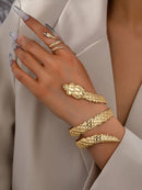 Conjunto de joyas de oro con diseño de máscara facial abstracta, pulsera y anillo anchos, conjunto de joyas de oro para mujer, conjunto de pulsera y anillo metálico extragrande, conjunto de anillo y pulsera a juego