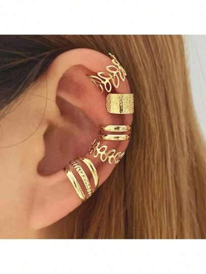 5 Peças Conjunto De Brincos Retrô Dourados