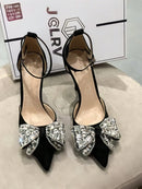 Women's Pointed Toe High Heel Shoes with Crystal Bow and Single Strap, Sexy Formal Sandal, Black