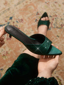 Fashion Party Black Rhinestone Pointed Toe High Heel Sandals for Christmas, Autumn and New Year