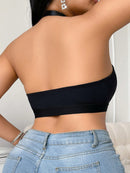 Sujetador sin aros con cuello halter y cierre frontal de talla grande de SHEIN