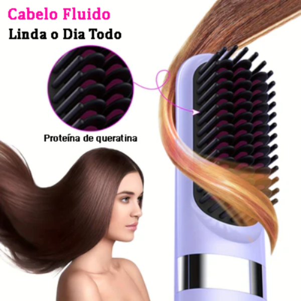Escova Alisadora de Viagem Sem Fio – Aquecimento Rápido, Portátil e Recarregável por USB