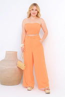 Conjunto Calça Pantalona Cintura Alta e Cropped em Duna