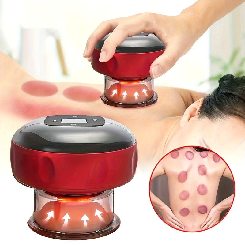 Massageador a Vácuo com Ventosa Elétrica e Aquecimento – Recarregável USB, Ideal para Costas, Pescoço e Braços