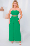 Conjunto Calça Pantalona Cintura Alta e Cropped em Duna