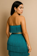 Women's Green Party Set - Cropped Top and Midi Skirt