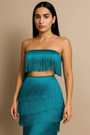 Women's Green Party Set - Cropped Top and Midi Skirt