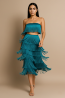 Women's Green Party Set - Cropped Top and Midi Skirt