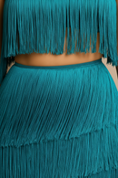 Women's Green Party Set - Cropped Top and Midi Skirt