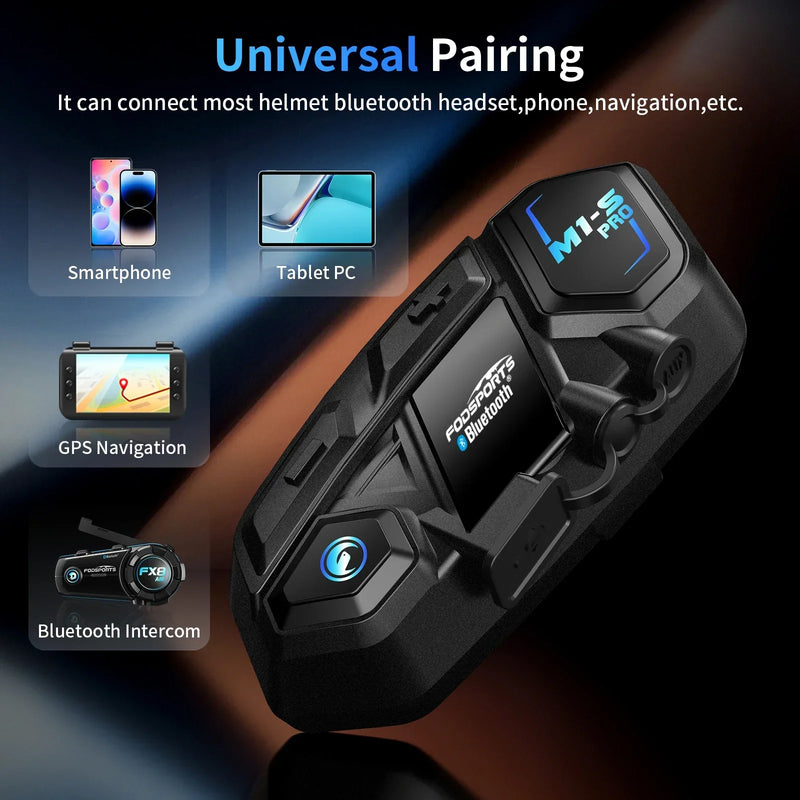 Motorcycle Bluetooth Intercom - Communication for up to 8 Riders and 2000m Range 