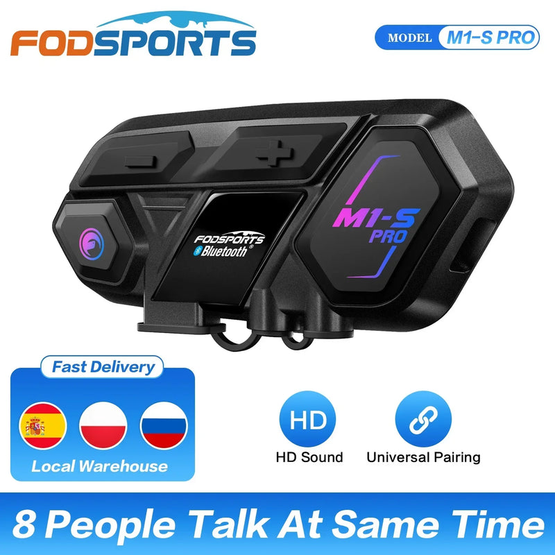 Motorcycle Bluetooth Intercom - Communication for up to 8 Riders and 2000m Range 