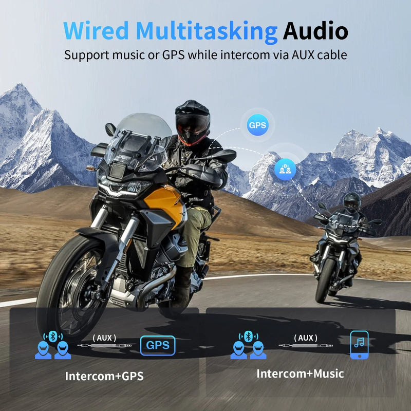 Motorcycle Bluetooth Intercom - Communication for up to 8 Riders and 2000m Range 