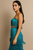 Women's Green Party Set - Cropped Top and Midi Skirt