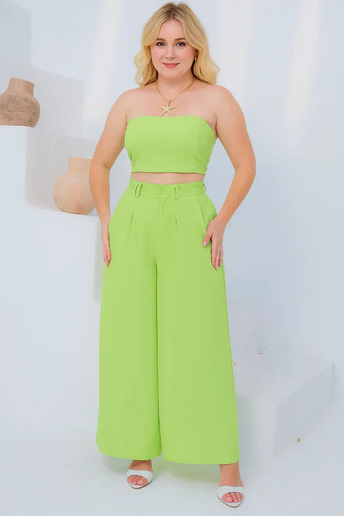 Conjunto de pantalón palazzo de cintura alta y top corto en Duna 