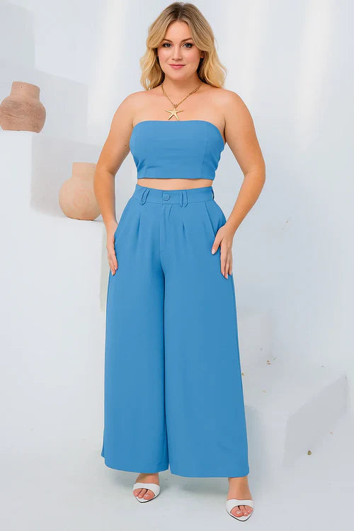 Conjunto de pantalón palazzo de cintura alta y top corto en Duna 