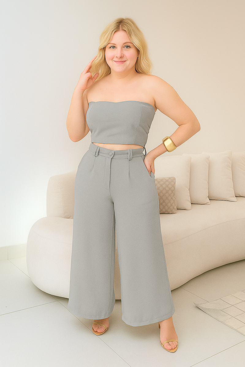 Conjunto de pantalón palazzo de cintura alta y top corto en Duna 