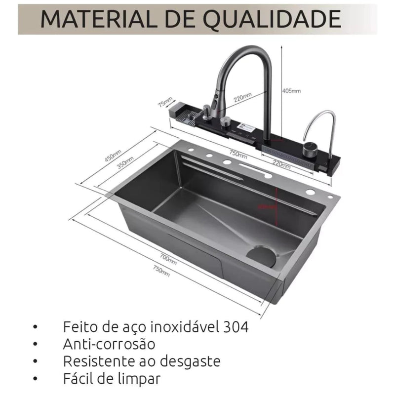 Fregadero de cocina de acero inoxidable 304 con accesorios Cascada Fregadero inteligente multifuncional premium inteligente