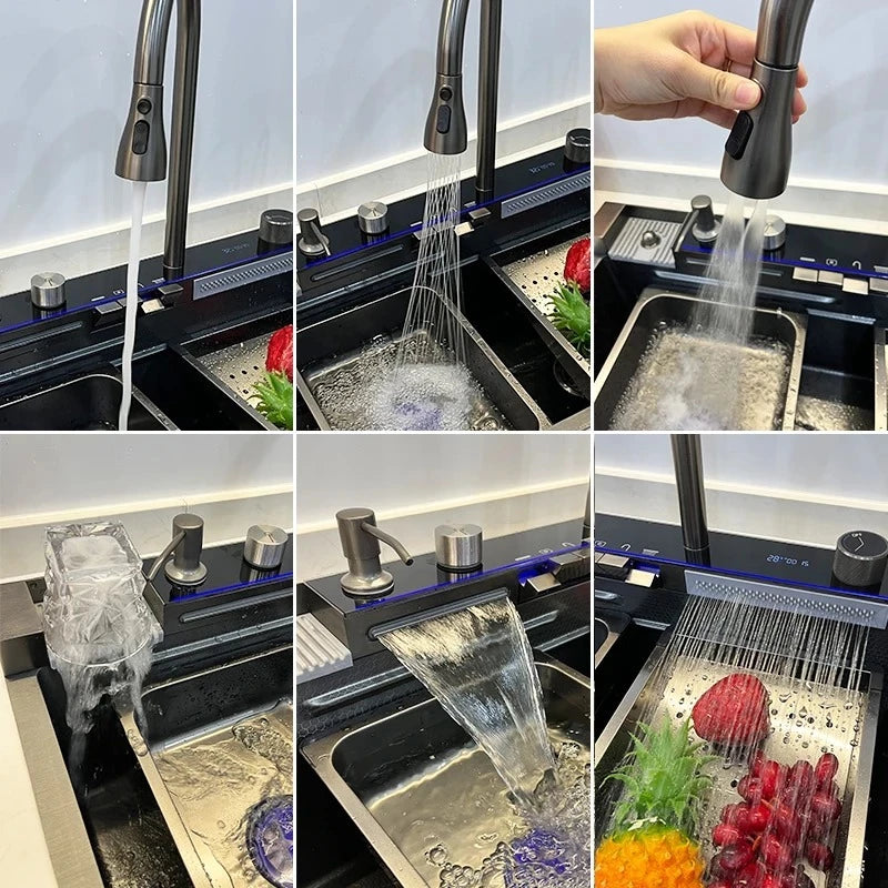 Fregadero de cocina de acero inoxidable 304 con accesorios Cascada Fregadero inteligente multifuncional premium inteligente