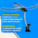 Antena externa profesional completa 5 en 1 4k con mástil y cable de 15 metros Aquario DTV-3000