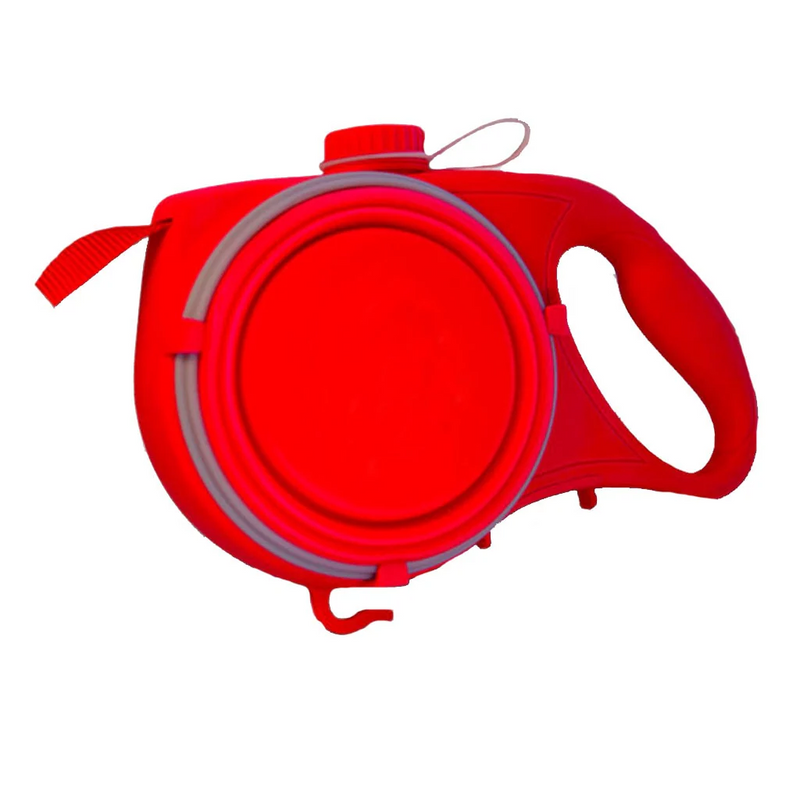Correa multifunción con soporte para correa y bolsa de agua para pasear a tu mascota, perro o gato. Colores: negro, azul y rojo.