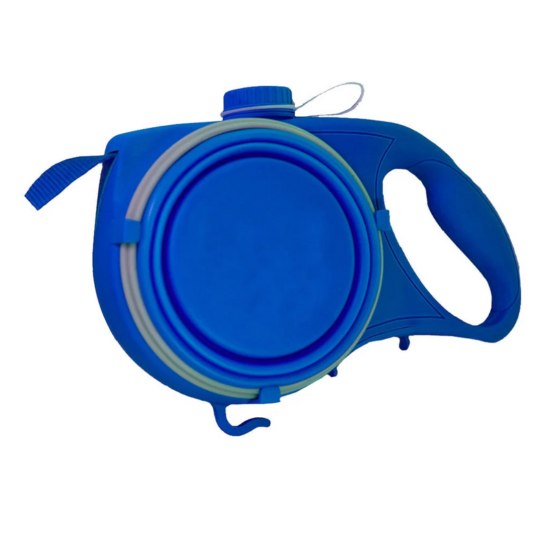 Correa multifunción con soporte para correa y bolsa de agua para pasear a tu mascota, perro o gato. Colores: negro, azul y rojo.