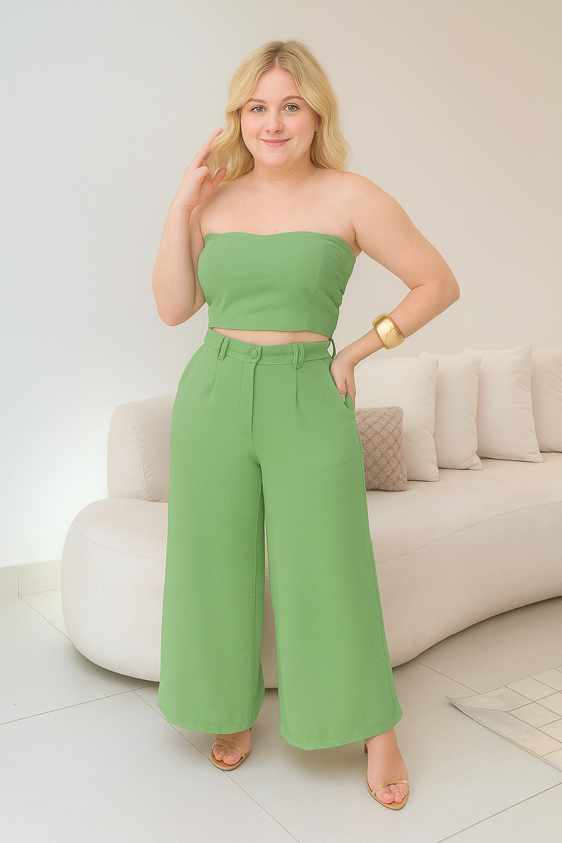 Conjunto de pantalón palazzo de cintura alta y top corto en Duna 