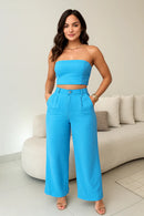 Conjunto Calça Pantalona Cintura Alta e Cropped em Duna