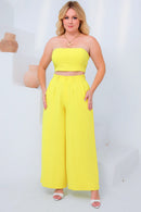 Conjunto Calça Pantalona Cintura Alta e Cropped em Duna