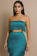 Women's Green Party Set - Cropped Top and Midi Skirt