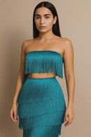 Women's Green Party Set - Cropped Top and Midi Skirt