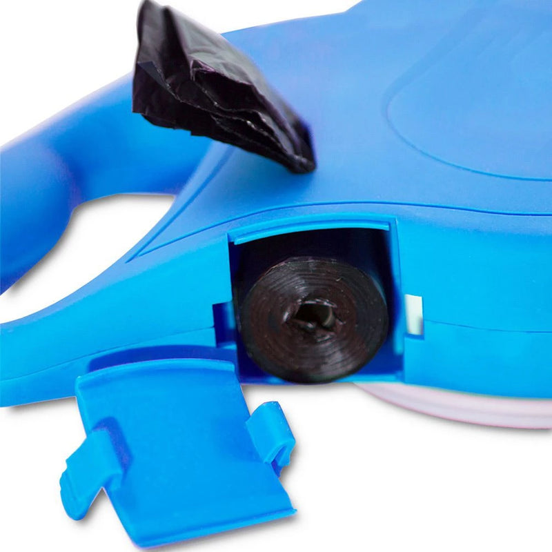 Correa multifunción con soporte para correa y bolsa de agua para pasear a tu mascota, perro o gato. Colores: negro, azul y rojo.